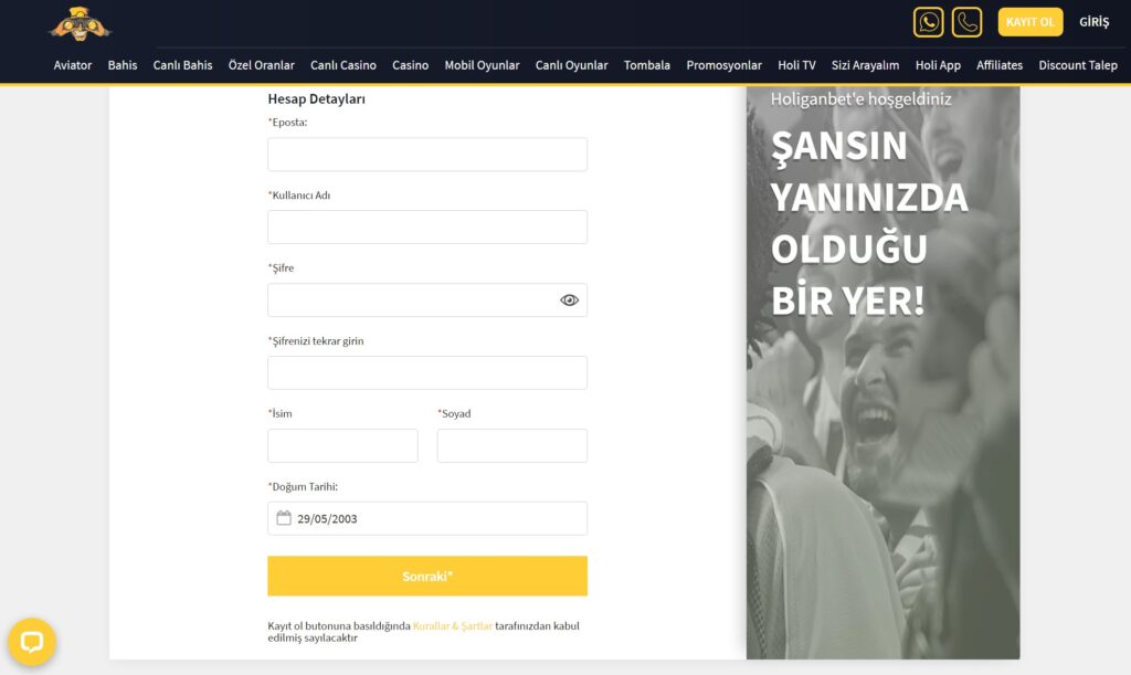 holiganbet hesap açma